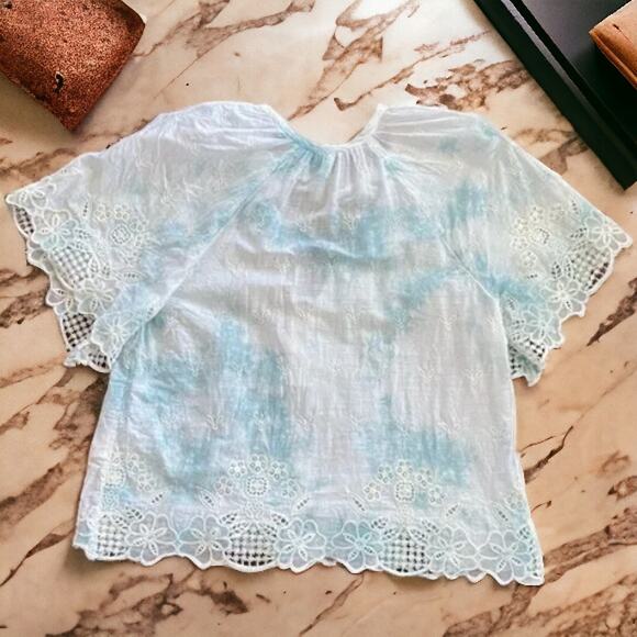 NWT - Anthropologie Olivia Embroidered Tie-Dye Blouse in Blue Motif Size: S - Picture 7 of 7